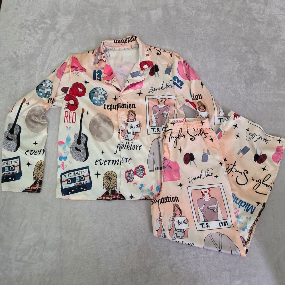 Taylor Swift Eras Tour Inspired Pajama Set Size M Swiftie Loungewear Multicolor